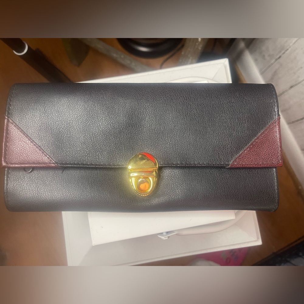 Vintage Pierre Cardin Wallet Clutch Black With Red Velvet Interior Made in Italy